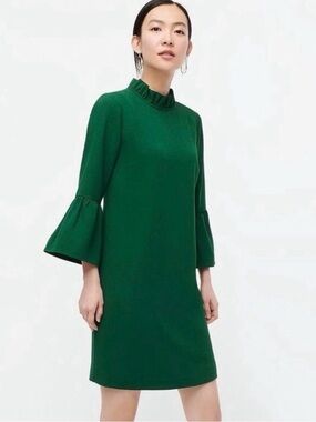 J.CREW RUFFLE-NECK 365 GREEN CREPE SHIFT DRESS SZ 18